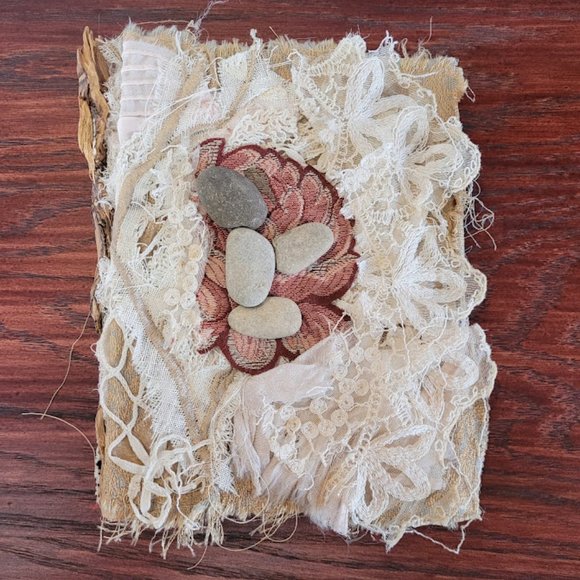 Art Journal Pray Yoga Vintage Lace Tapestry Nature Drawing Book Handmade OOAK - Picture 1 of 11